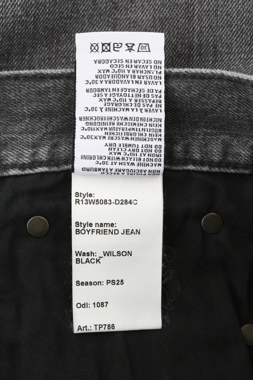 R13 Boyfriend Women Jeans 26 Wilson Black Whiskers Faded Denim Cropped Zip PS25