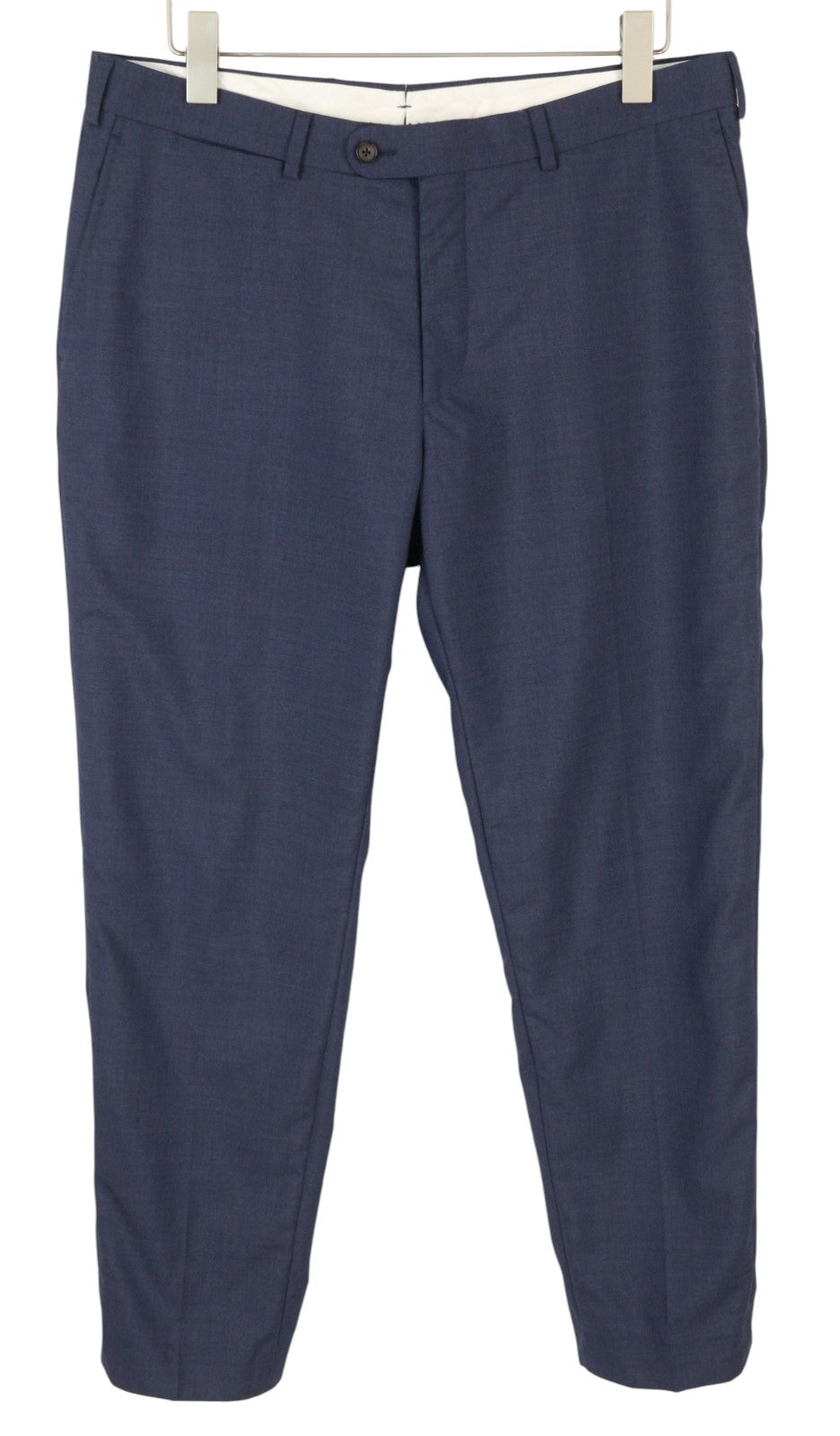 SUITSUPPLY Soho Turn-Up Men Trousers UK32R Blue Pure Wool S120 Tapered Fit Zip