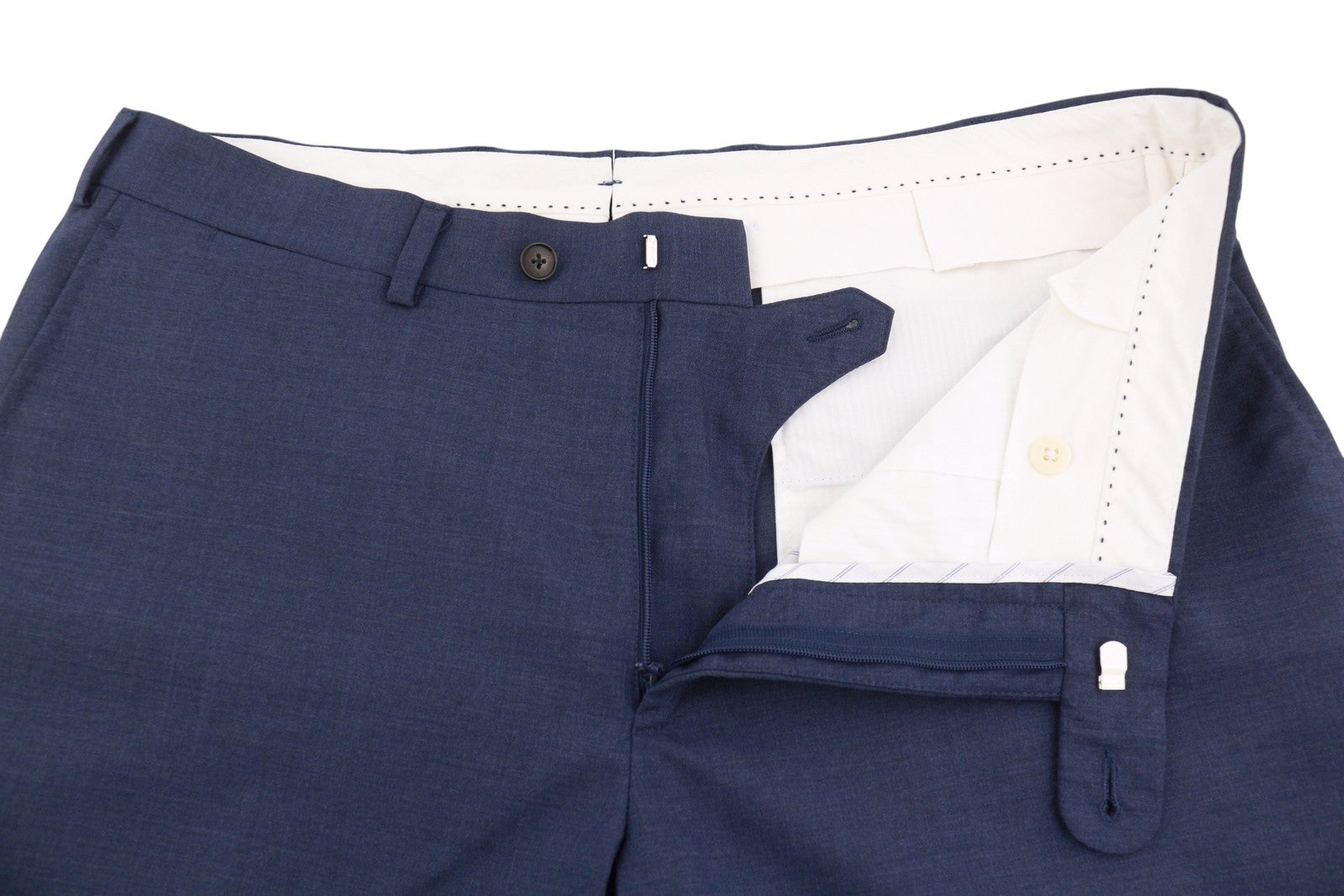 SUITSUPPLY Soho Turn-Up Men Trousers UK32R Blue Pure Wool S120 Tapered Fit Zip