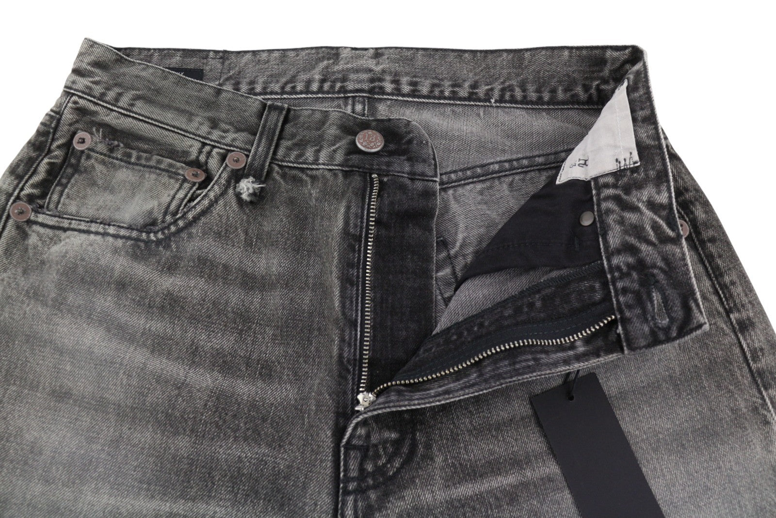 R13 X-BF Women Jeans 25 Polaris Black Whiskers Faded Cropped Ankle Denim PS25