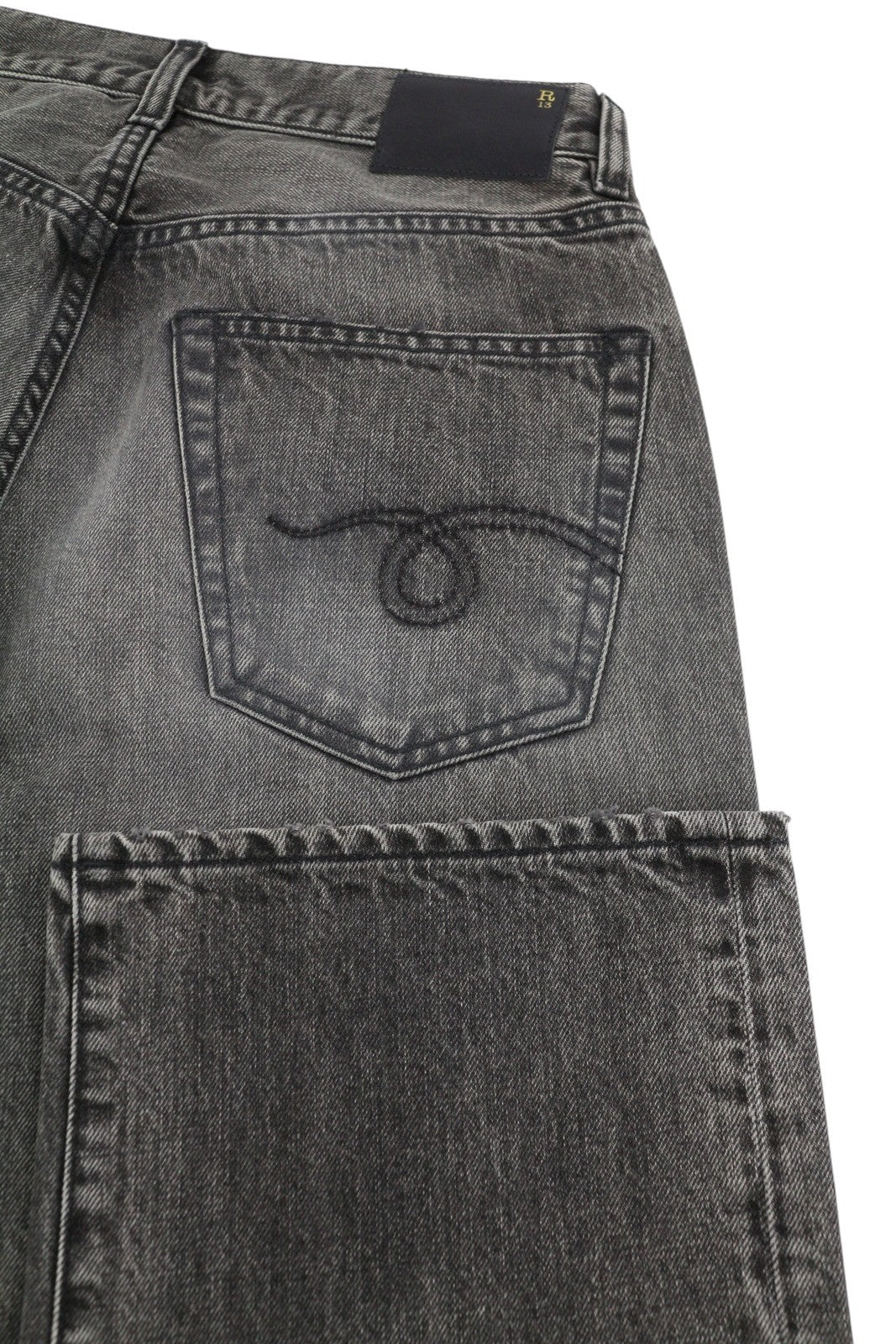 R13 X-BF Women Jeans 25 Polaris Black Whiskers Faded Cropped Ankle Denim PS25