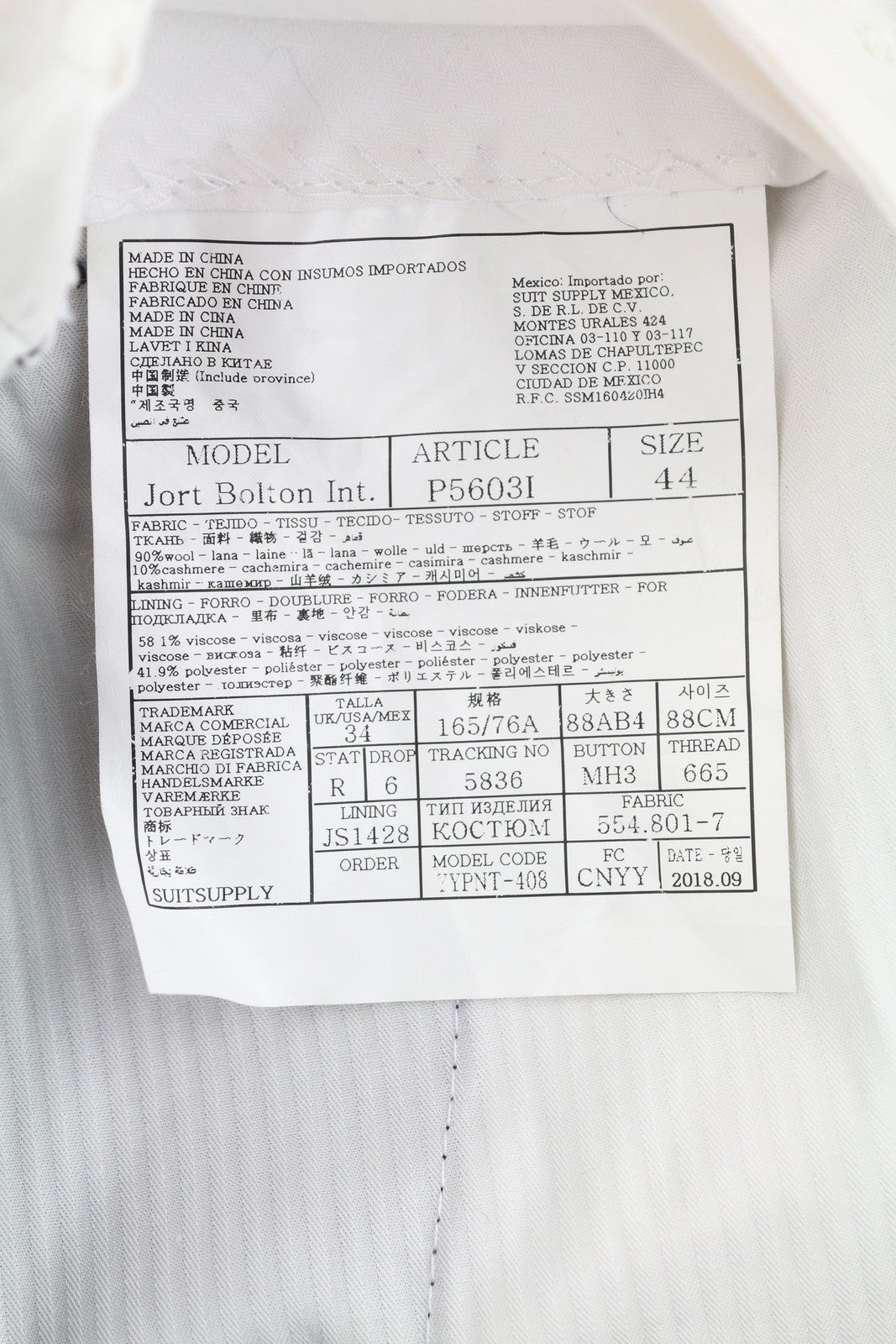 SUITSUPPLY Jort Bolton Int. Men Trousers UK34R Dark Blue Wool Cashmere Turn-Up