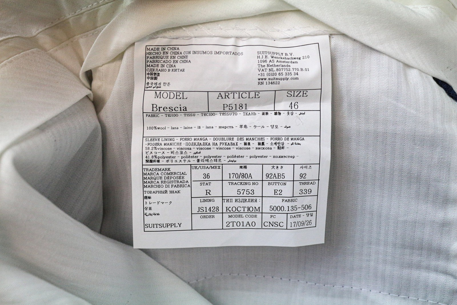 SUITSUPPLY Brescia Men's Trousers UK36R Blue Wool Pleated Pure Classic Fit