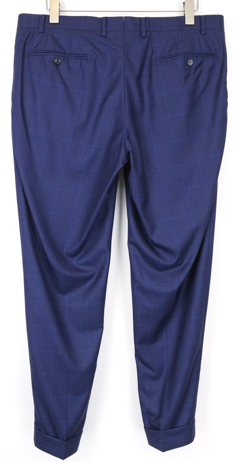 SUITSUPPLY Lazio Men's Trousers UK42S Blue Wool Checked Pleated Smart Cut