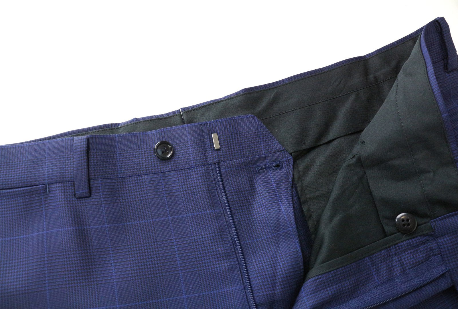 SUITSUPPLY Lazio Men's Trousers UK42S Blue Wool Checked Pleated Smart Cut