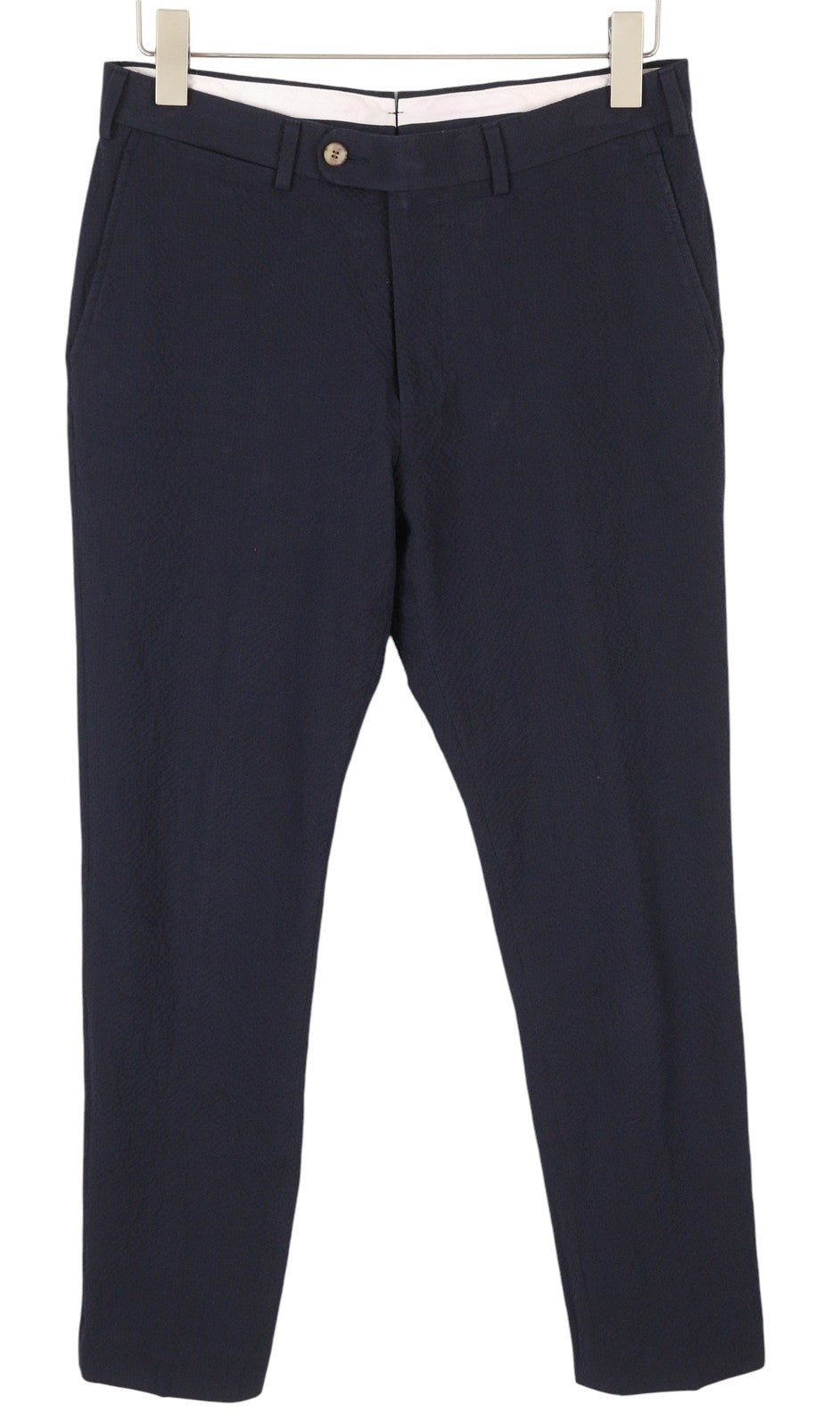 SUITSUPPLY Brescia Slim Fit Men Trousers UK36R Dark Blue Seersucker Texture Zip