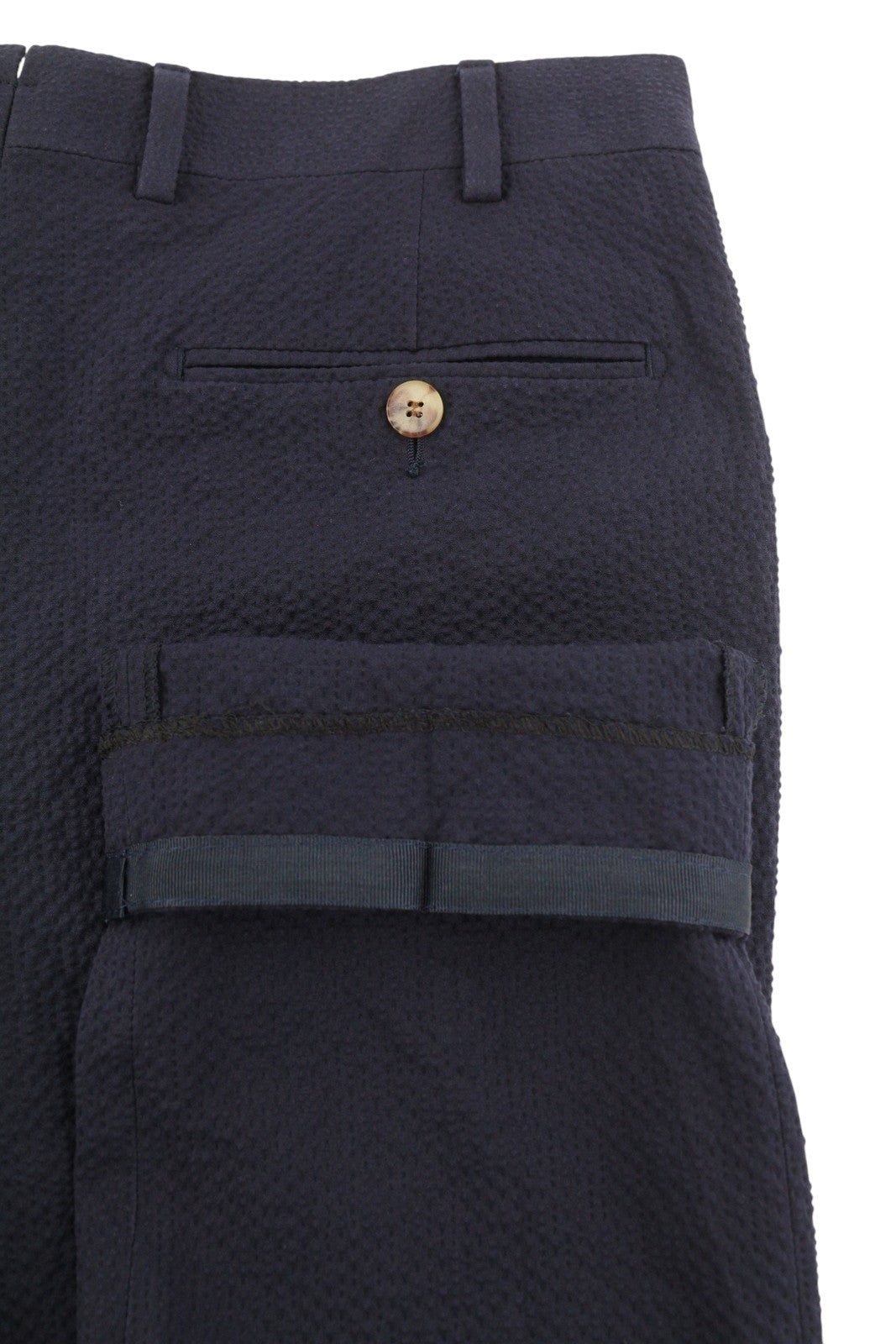 SUITSUPPLY Brescia Slim Fit Men Trousers UK36R Dark Blue Seersucker Texture Zip