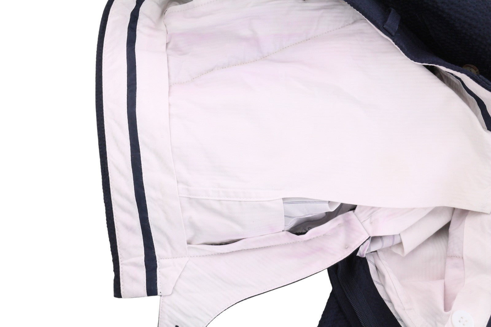 SUITSUPPLY Brescia Slim Fit Men Trousers UK36R Dark Blue Seersucker Texture Zip