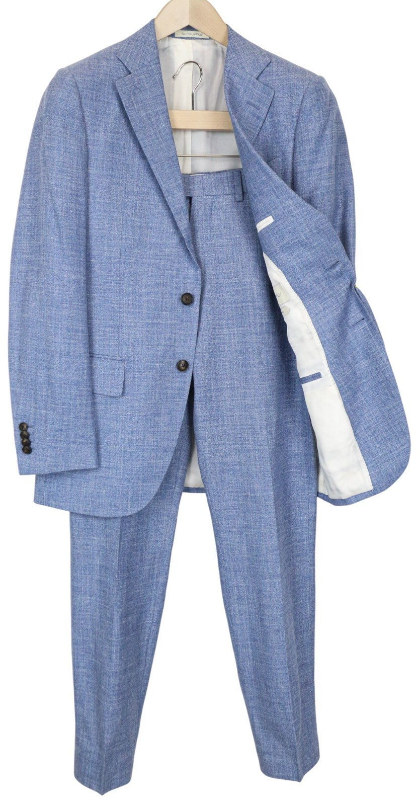 SUITSUPPLY Lazio Men's Suit UK36R Slim Blue Wool Silk Linen Classic 2Pc