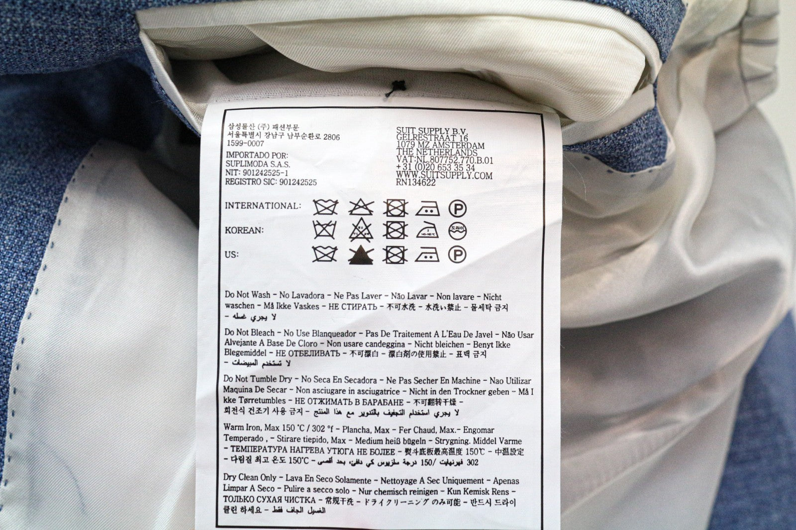 SUITSUPPLY Lazio Men's Suit UK36R Slim Blue Wool Silk Linen Classic 2Pc