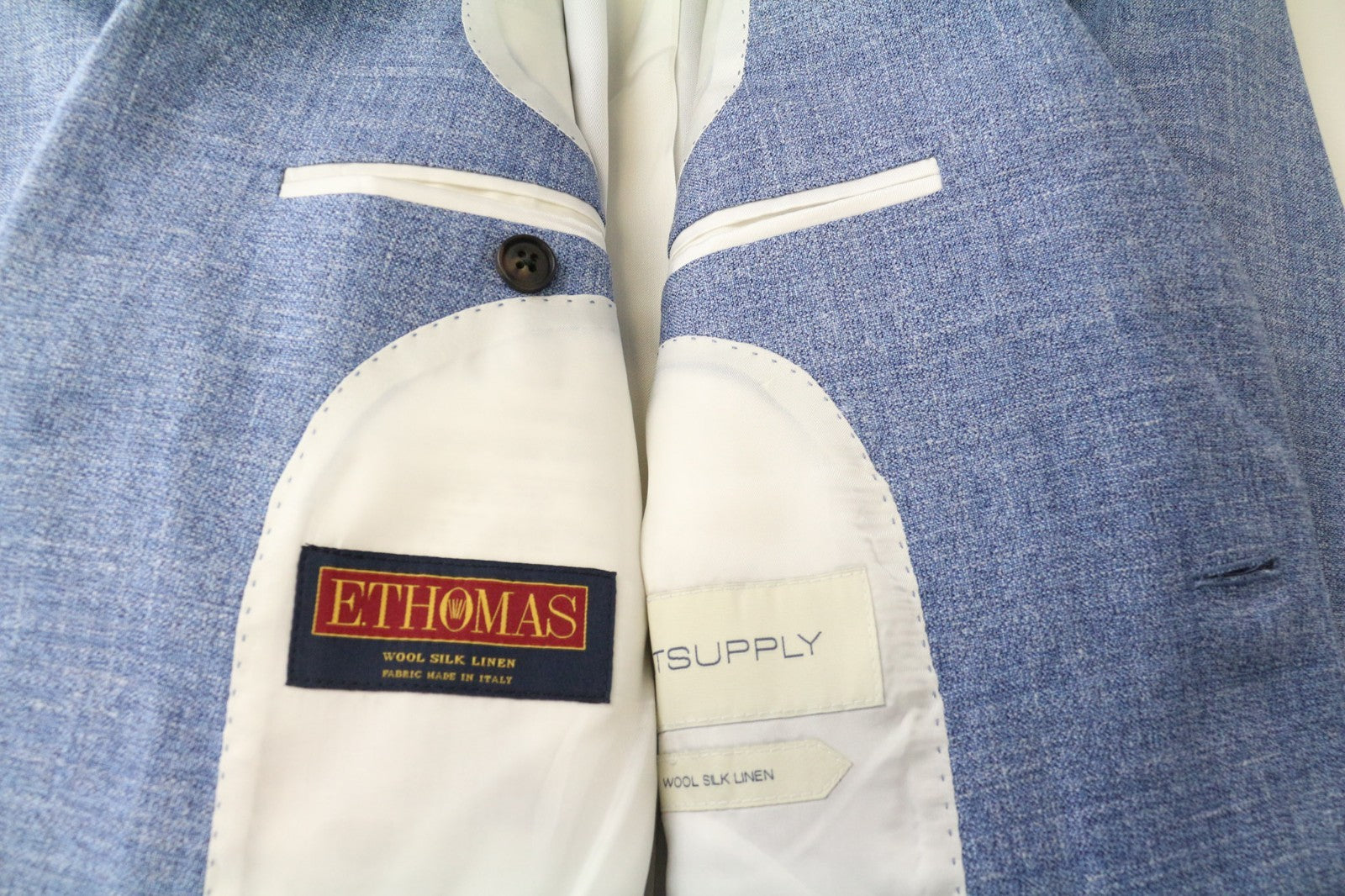 SUITSUPPLY Lazio Men's Suit UK36R Slim Blue Wool Silk Linen Classic 2Pc