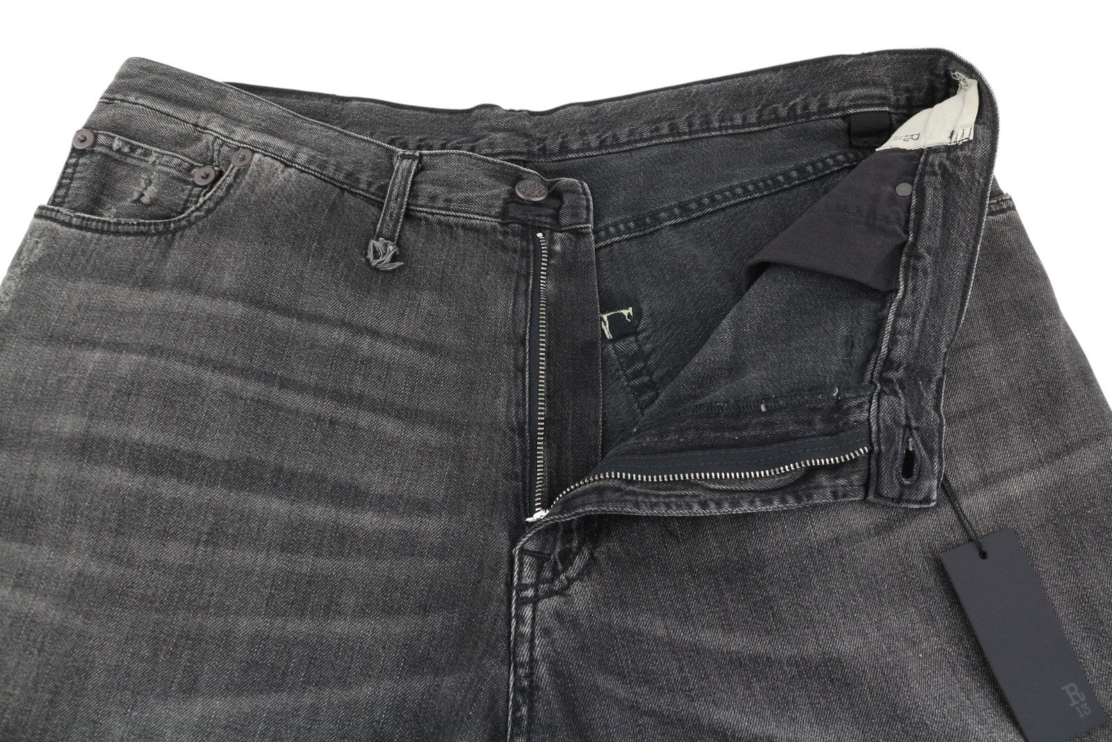 R13 Damon Pleated Women Jeans 29 Ellery Black Whiskers Faded Relaxed Fit Denim