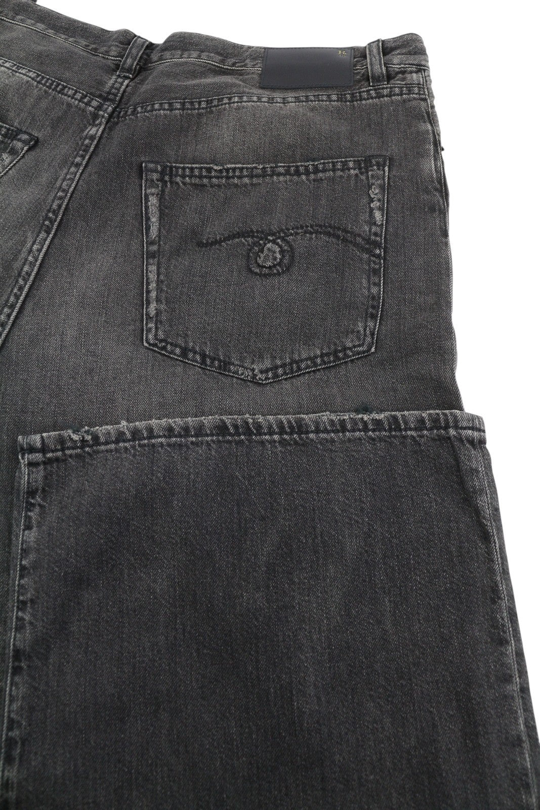 R13 Damon Pleated Women Jeans 29 Ellery Black Whiskers Faded Relaxed Fit Denim