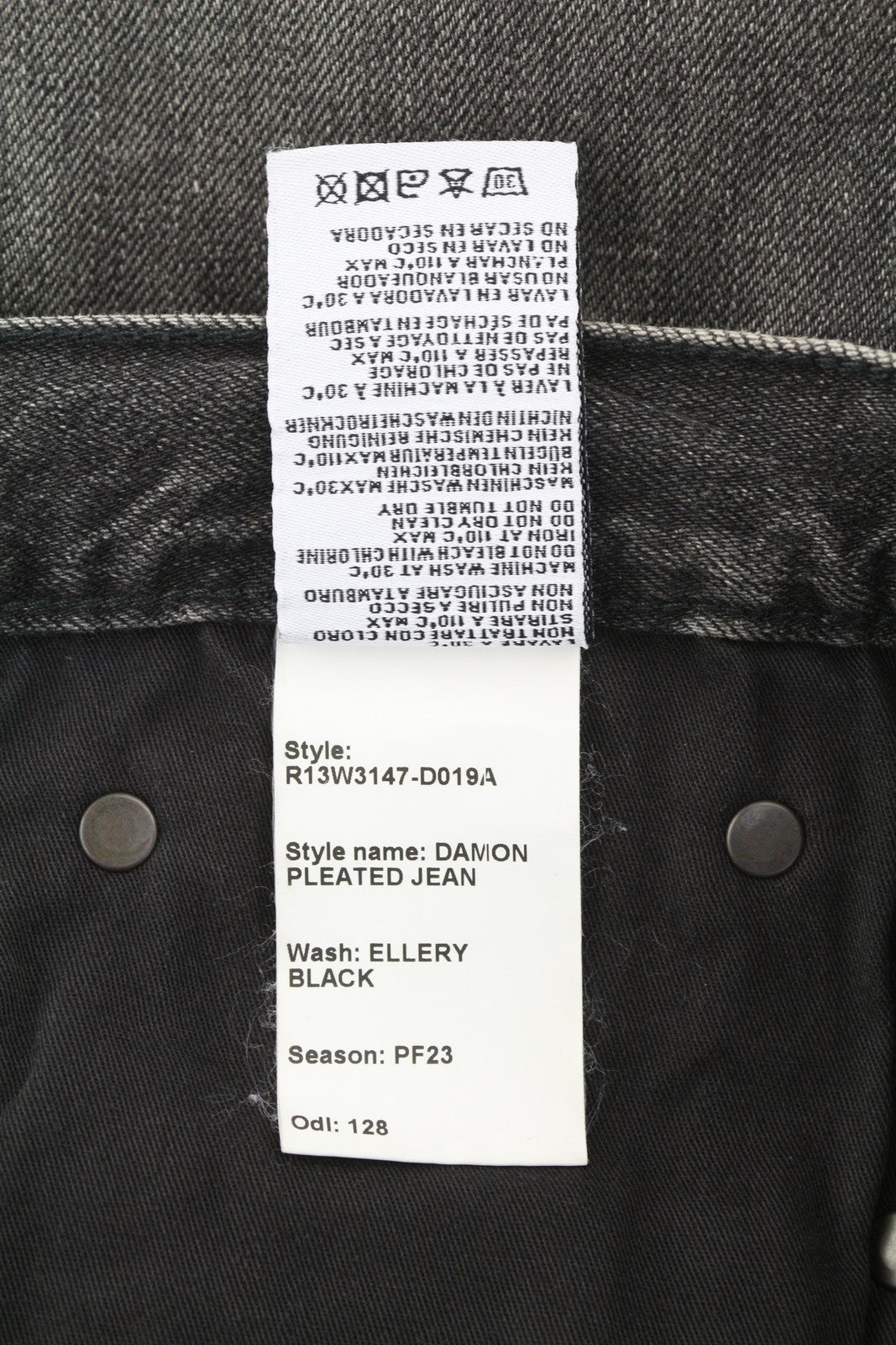 R13 Damon Pleated Women Jeans 29 Ellery Black Whiskers Faded Relaxed Fit Denim