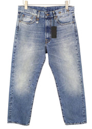 R13 Boyfriend Women Jeans 27 Jasper Whiskers Faded Cropped Zip Blue Denim PF25