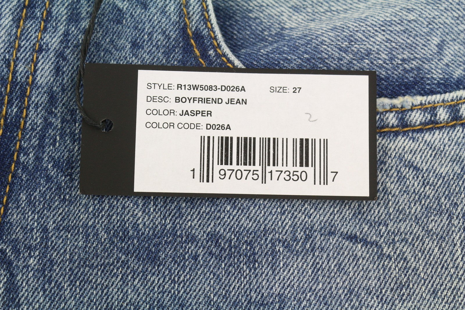 R13 Boyfriend Women Jeans 27 Jasper Whiskers Faded Cropped Zip Blue Denim PF25