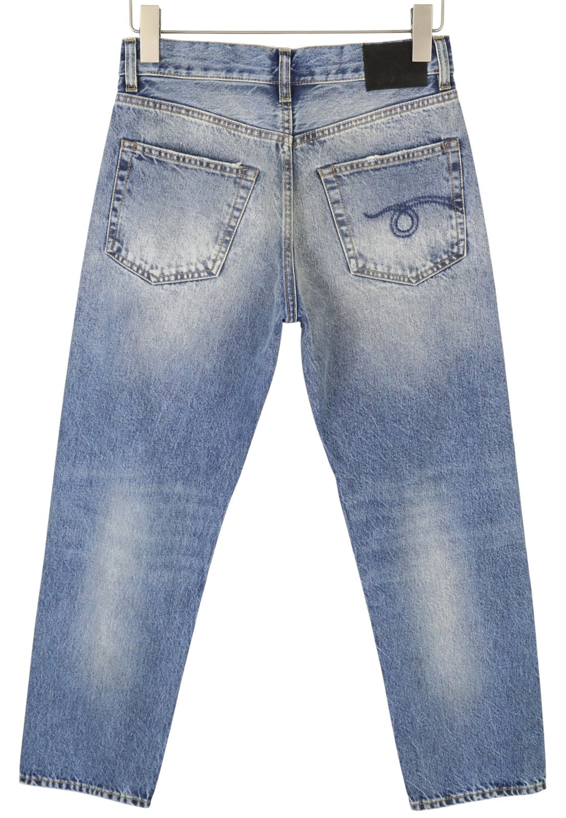R13 Boyfriend Women Jeans 23 Jasper Whiskers Faded Cropped Zip Blue Denim PF25
