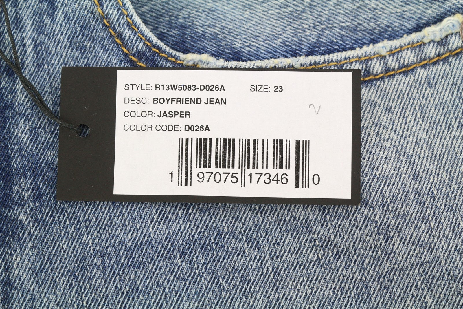 R13 Boyfriend Women Jeans 23 Jasper Whiskers Faded Cropped Zip Blue Denim PF25