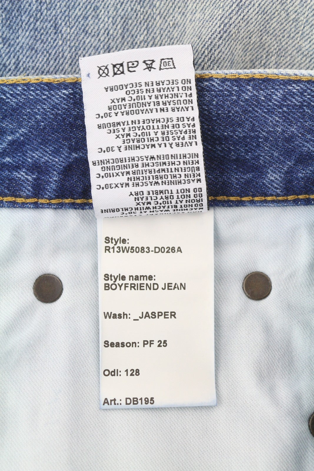 R13 Boyfriend Women Jeans 23 Jasper Whiskers Faded Cropped Zip Blue Denim PF25