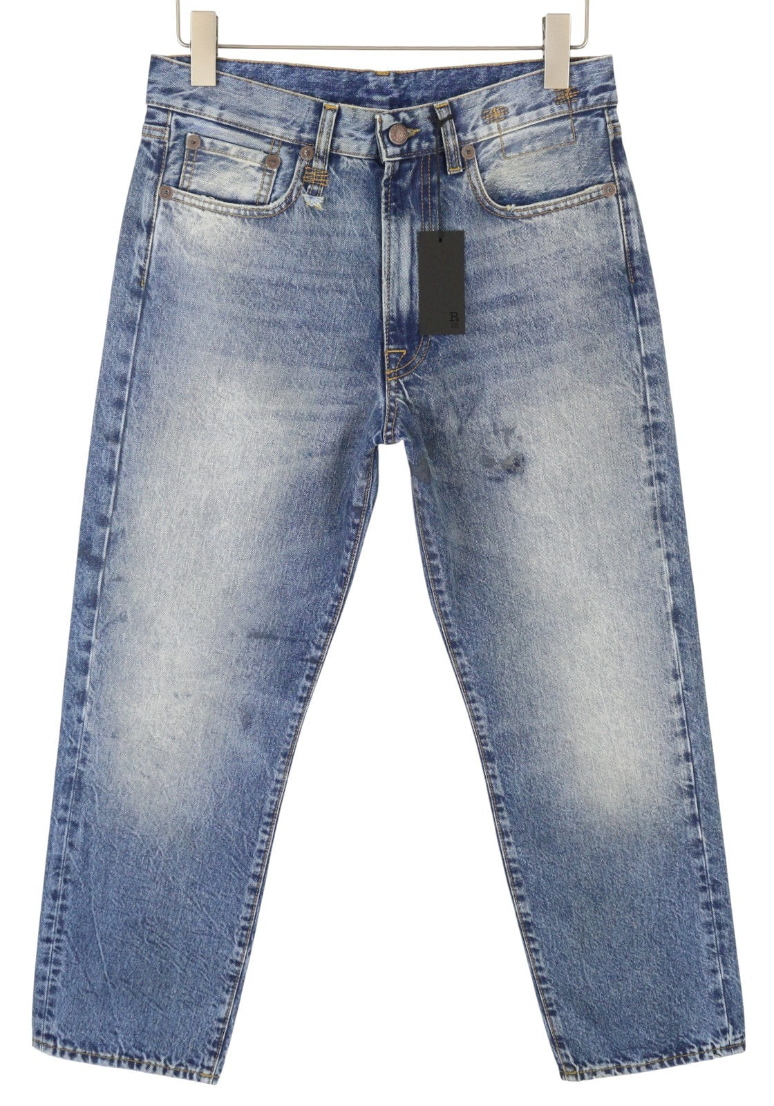 R13 Boyfriend Women Jeans 26 Jasper Whiskers Faded Cropped Zip Blue Denim PF25