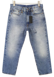 R13 Boyfriend Women Jeans 26 Jasper Whiskers Faded Cropped Zip Blue Denim PF25