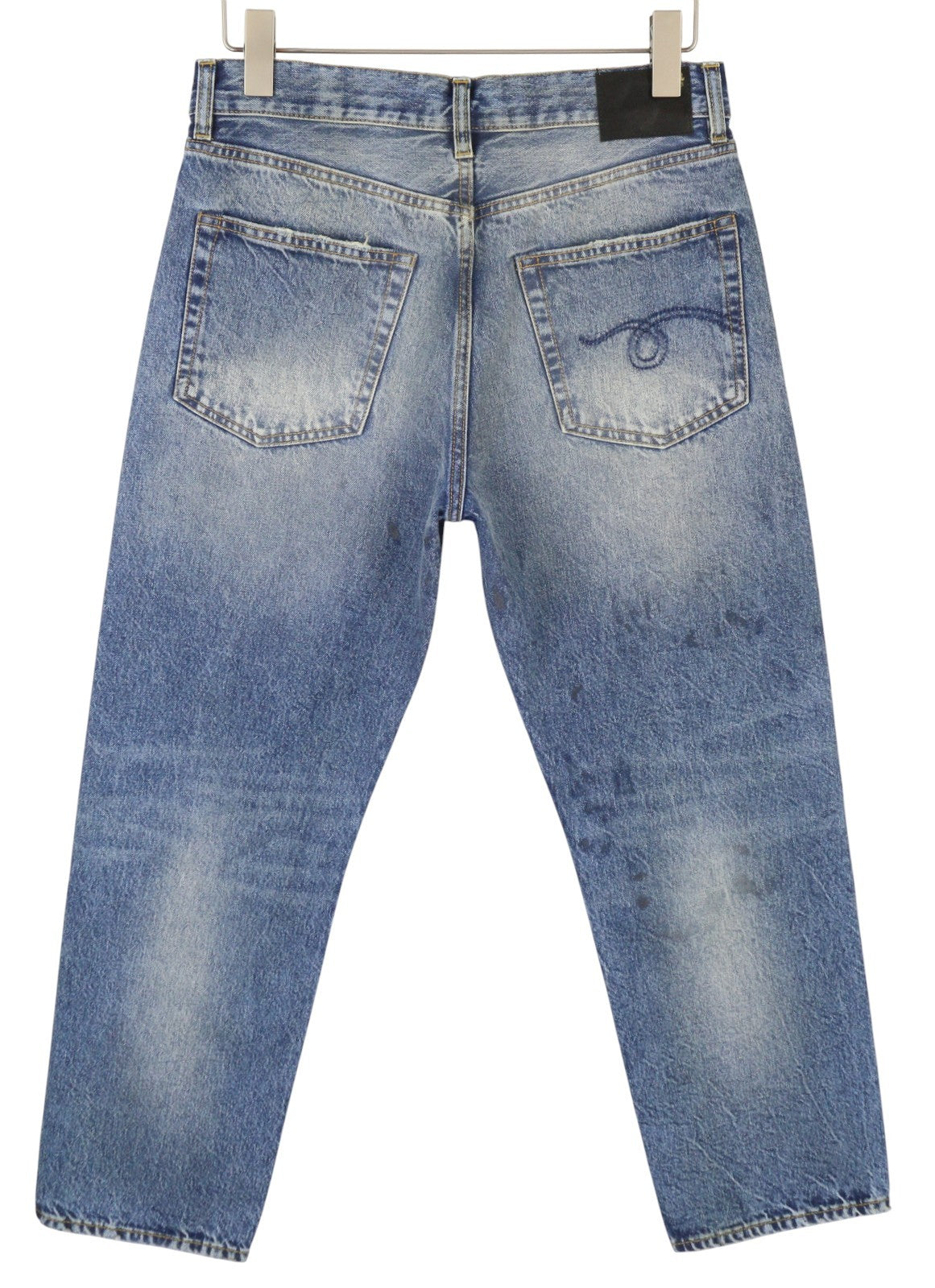 R13 Boyfriend Women Jeans 26 Jasper Whiskers Faded Cropped Zip Blue Denim PF25