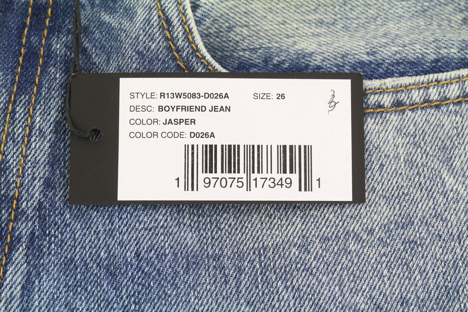 R13 Boyfriend Women Jeans 26 Jasper Whiskers Faded Cropped Zip Blue Denim PF25