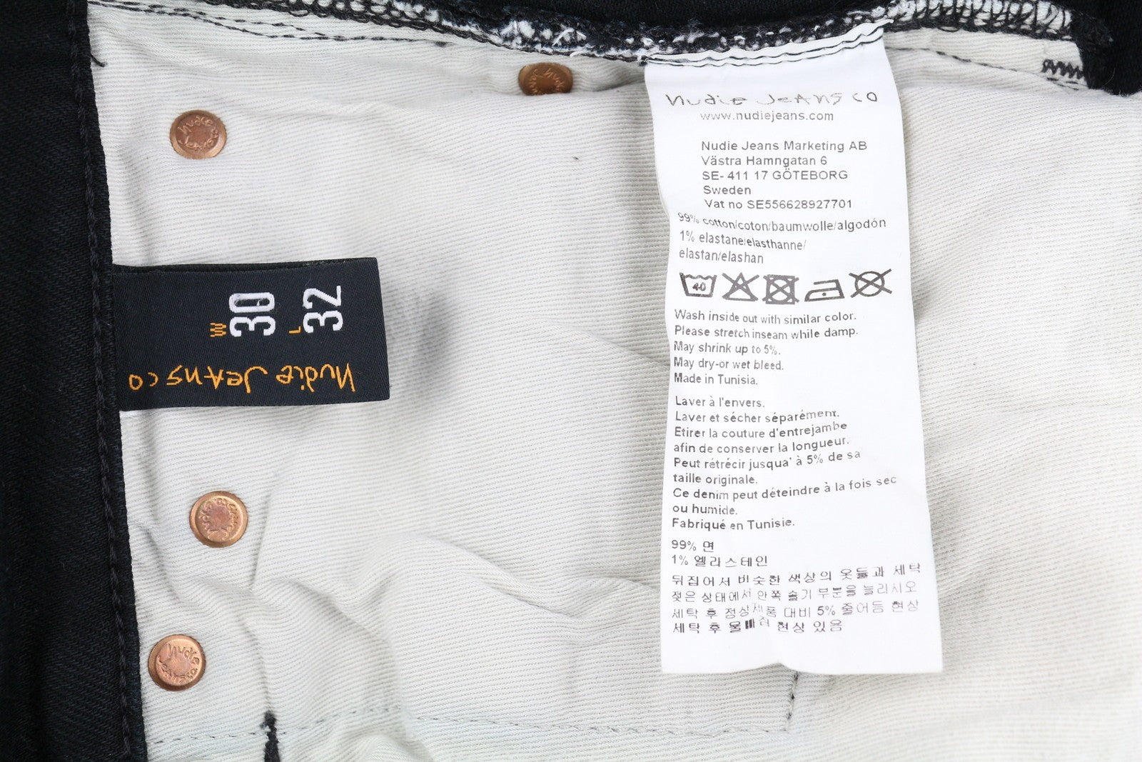 NUDIE JEANS Tilted Tor Men Jeans W30/L32 Dry Ever Black Organic Skinny Button