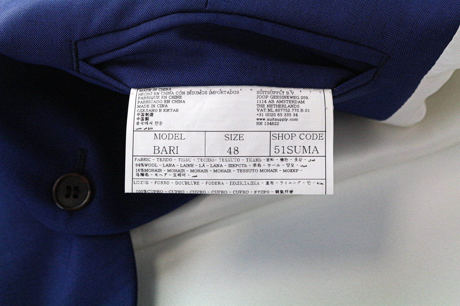 SUITSUPPLY Bari Men's Waistcoat UK38R Blue Wool Mohair Classic V-Neck Lined