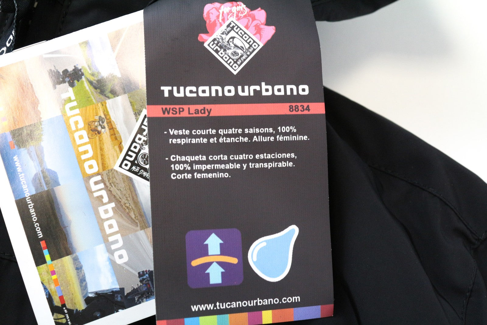 TUCANO URBANO WSP moteriška moteriška striukė IT40 juoda su gobtuvu ir vandeniui atspariu užtrauktuku 