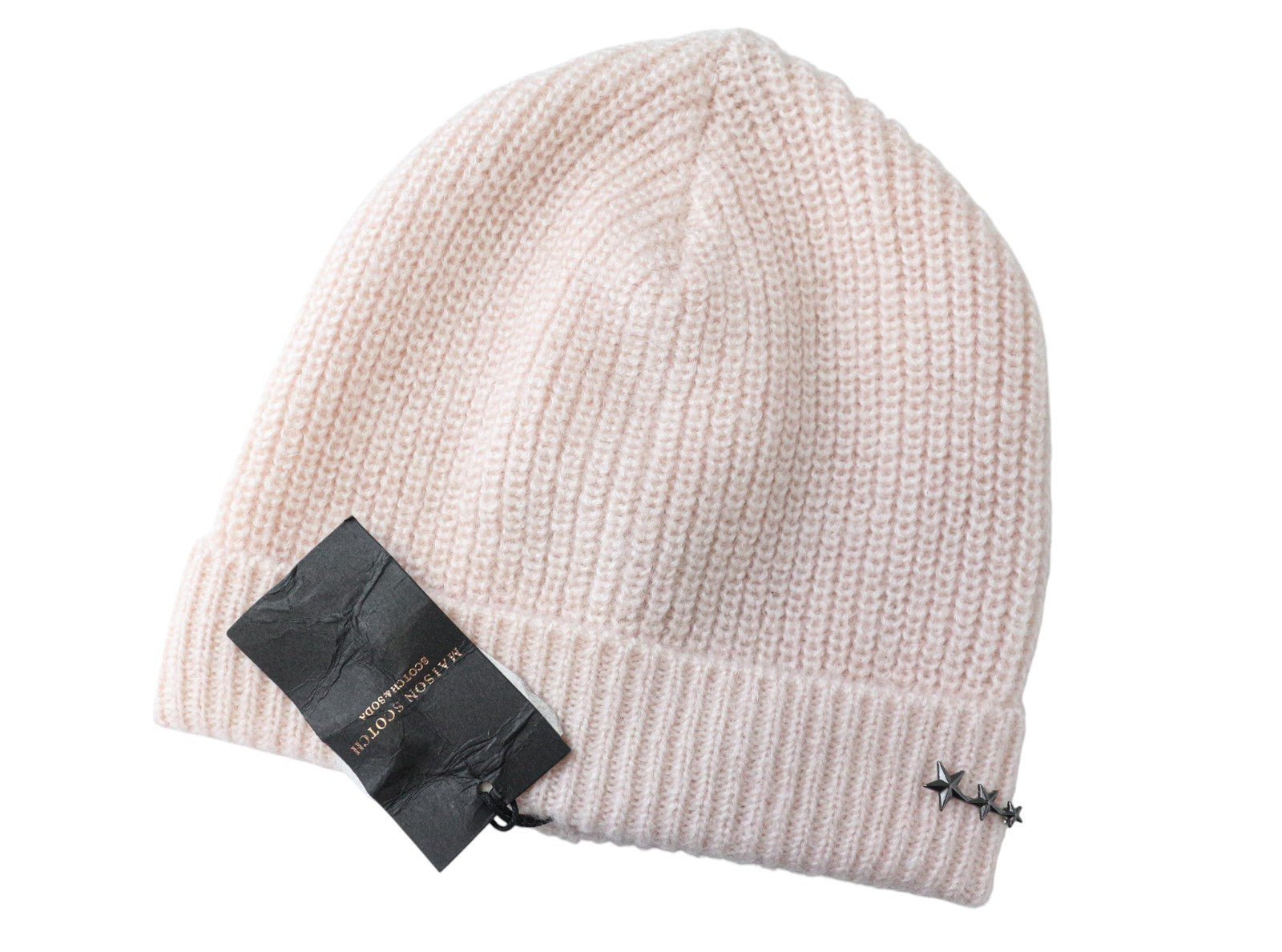 MAISON SCOTCH Women's Hat OS Pink Mohair Wool Blend Knit Beanie Cap