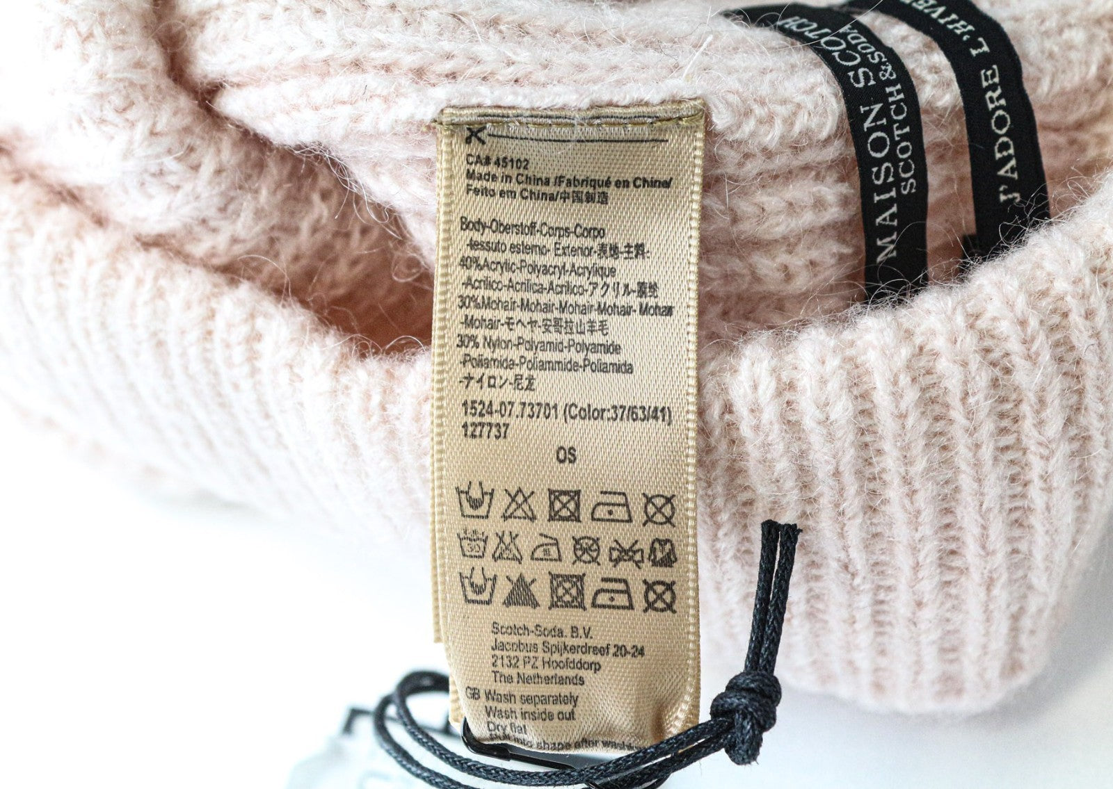 MAISON SCOTCH Women's Hat OS Pink Mohair Wool Blend Knit Beanie Cap