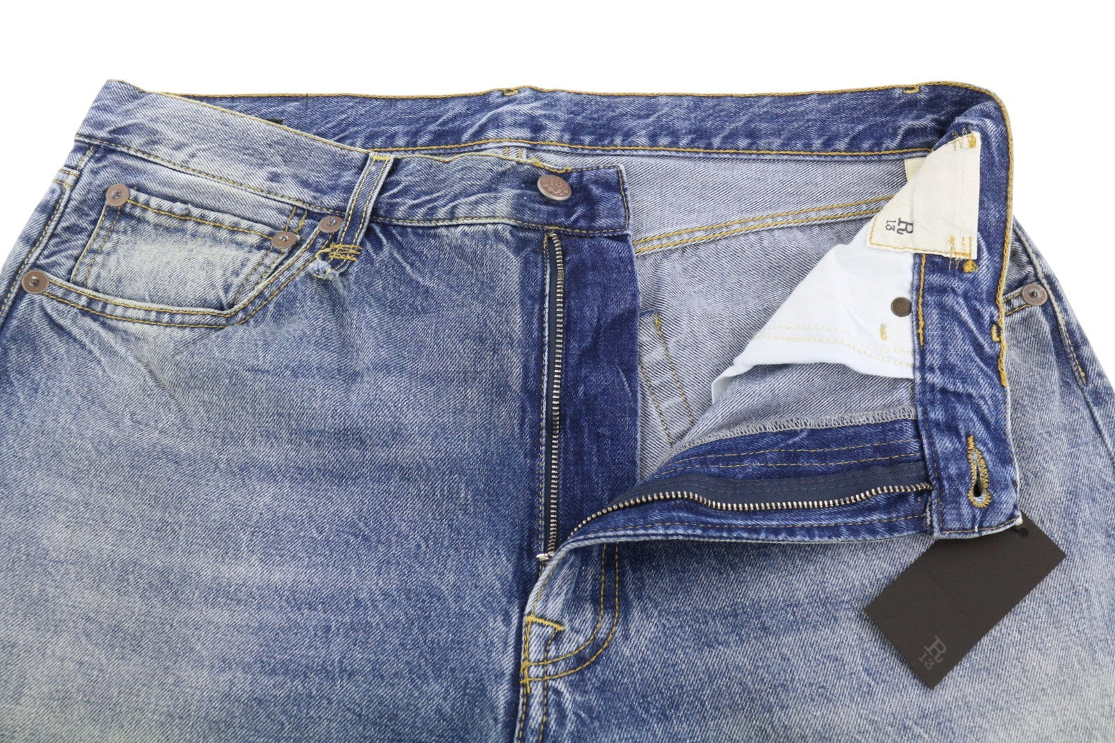 R13 Cuffed X-BF Women Jeans 31 Jasper Straight Whiskers Faded Blue Zip FW25