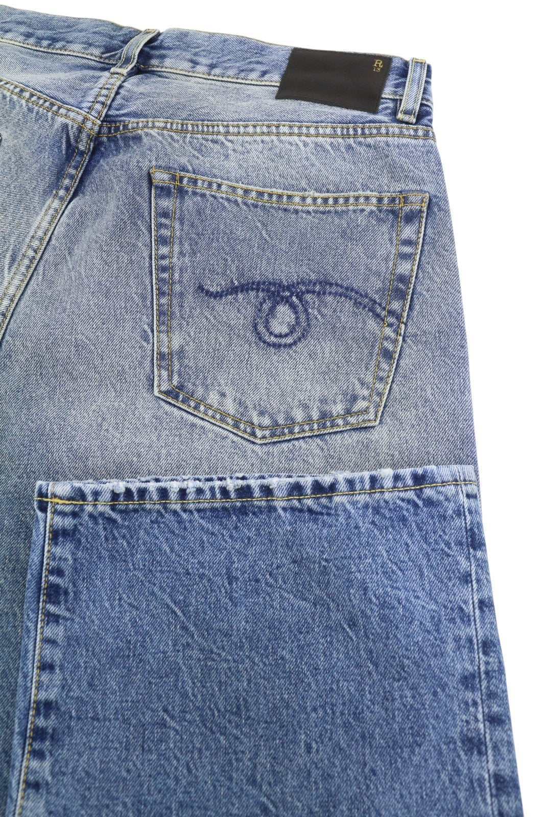 R13 Cuffed X-BF Women Jeans 31 Jasper Straight Whiskers Faded Blue Zip FW25