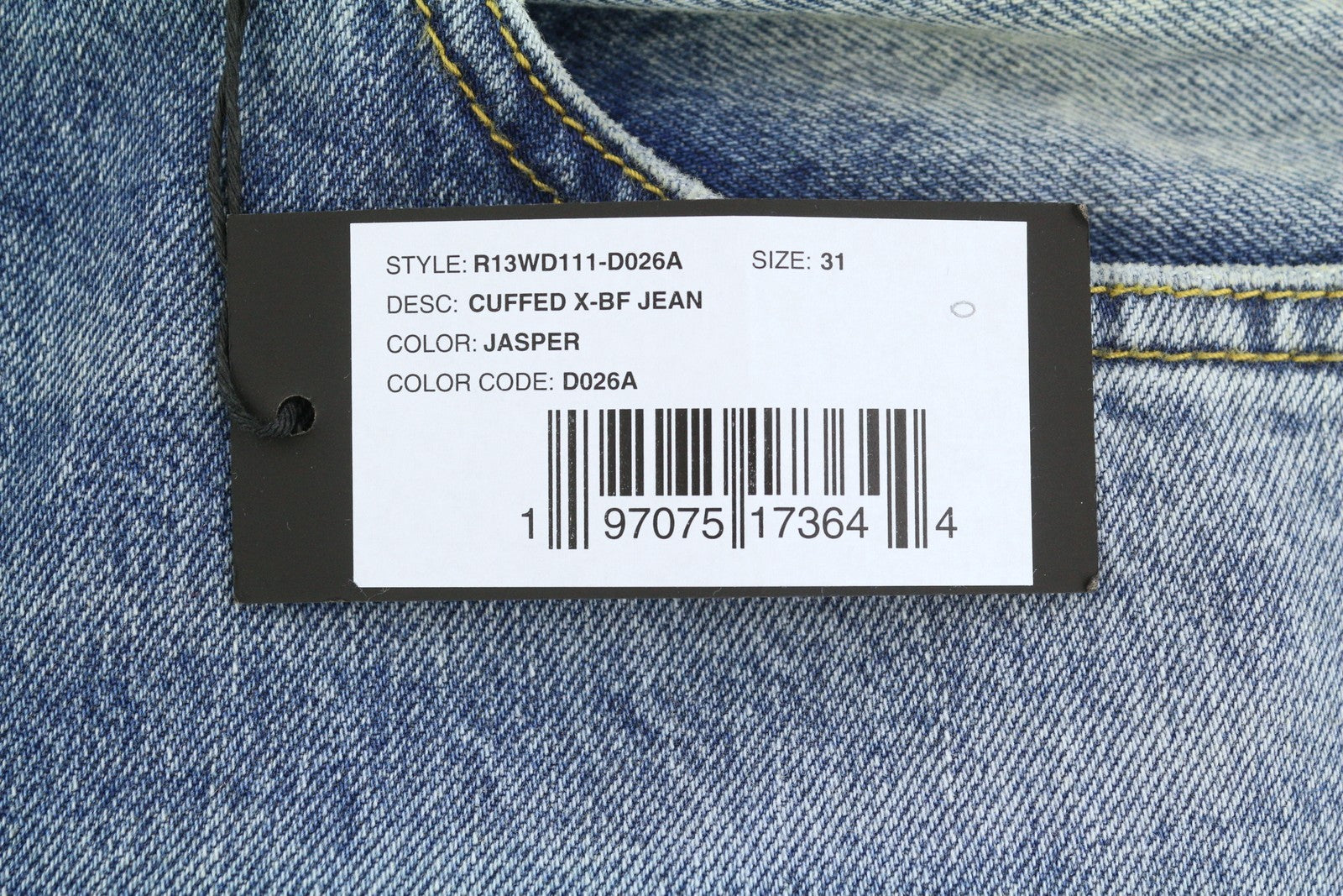 R13 Cuffed X-BF Women Jeans 31 Jasper Straight Whiskers Faded Blue Zip FW25