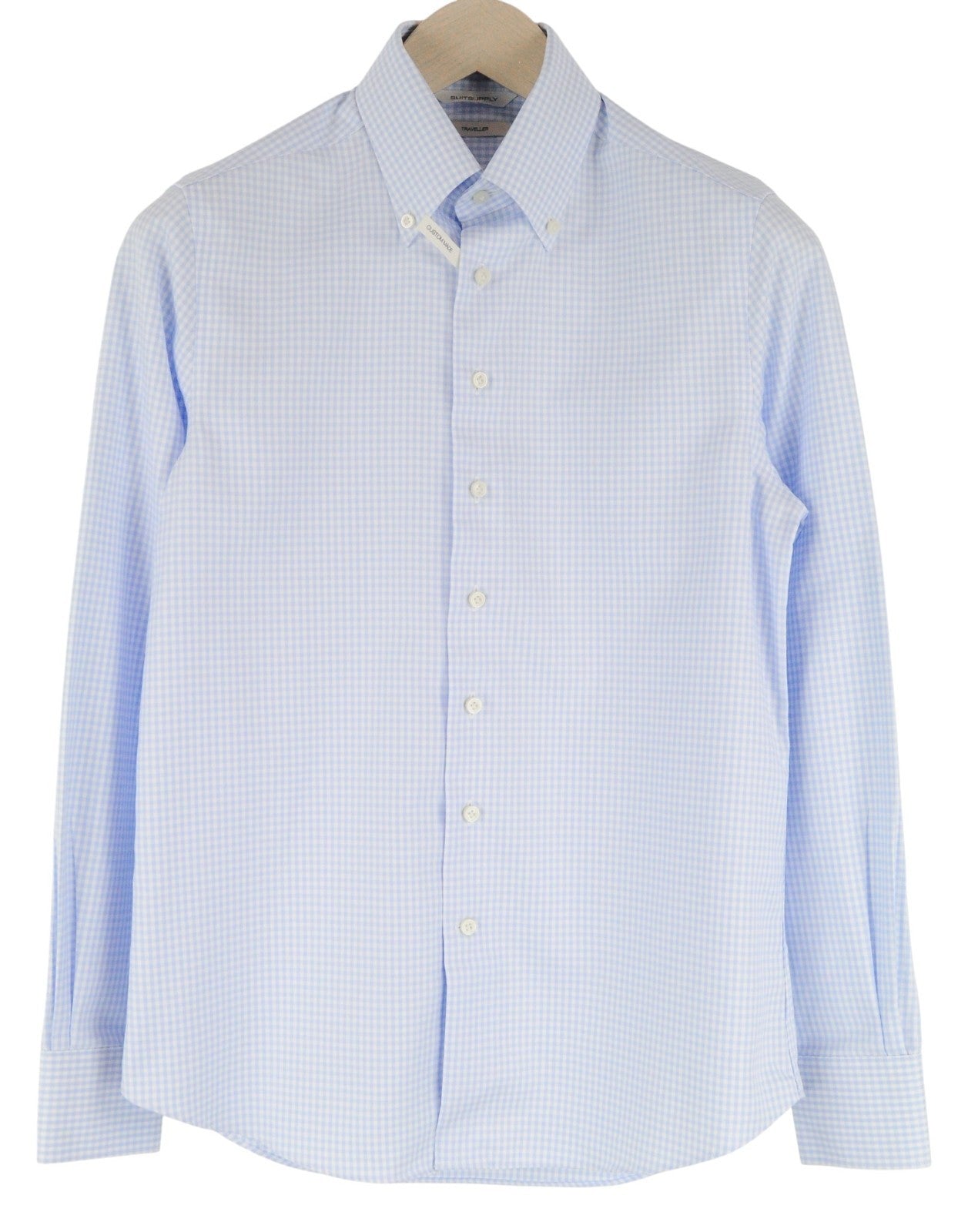 SUITSUPPLY Traveller Men's Formal Shirt 35 Slim Twill Checked Cotton Button-Down