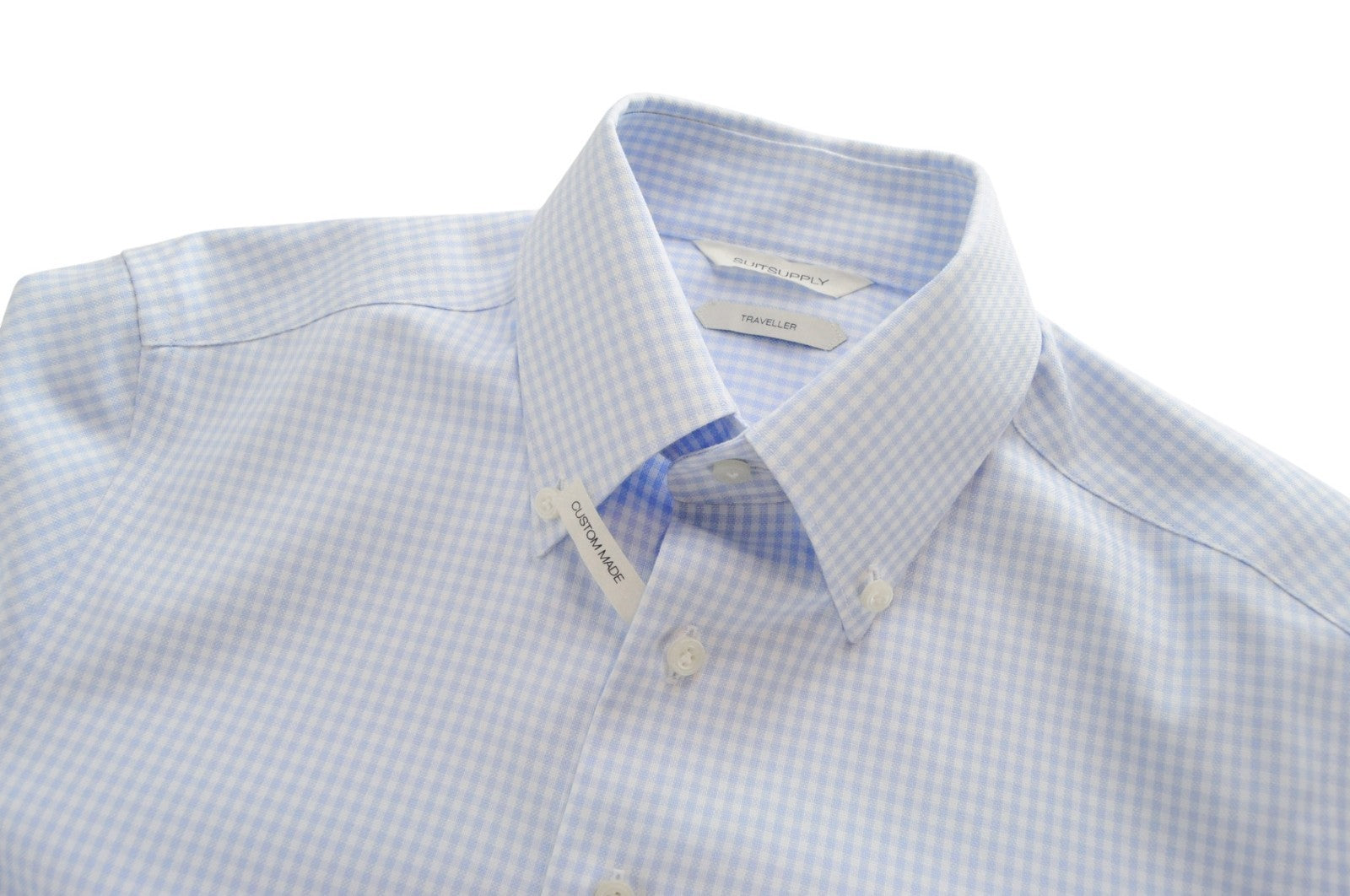 SUITSUPPLY Traveller Men's Formal Shirt 35 Slim Twill Checked Cotton Button-Down