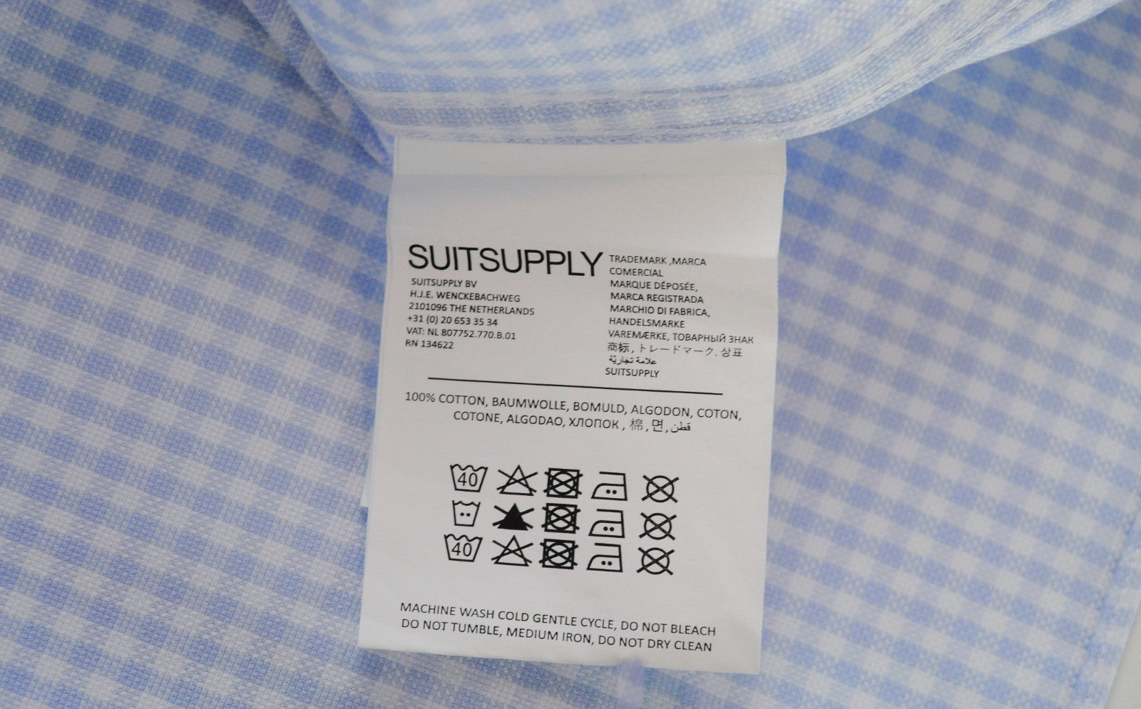 SUITSUPPLY Traveller Men's Formal Shirt 35 Slim Twill Checked Cotton Button-Down