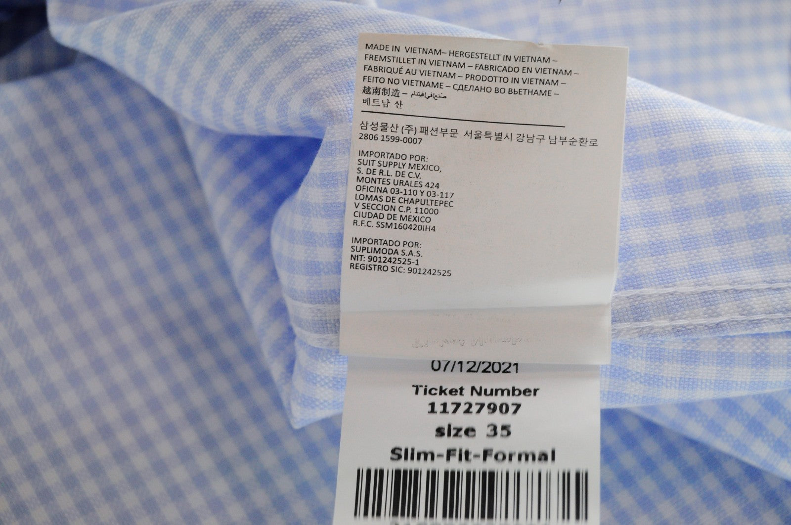 SUITSUPPLY Traveller Men's Formal Shirt 35 Slim Twill Checked Cotton Button-Down