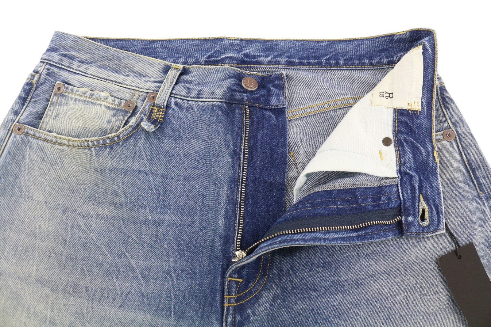 R13 Cuffed X-BF Women Jeans 28 Jasper Straight Whiskers Faded Blue Zip PF25