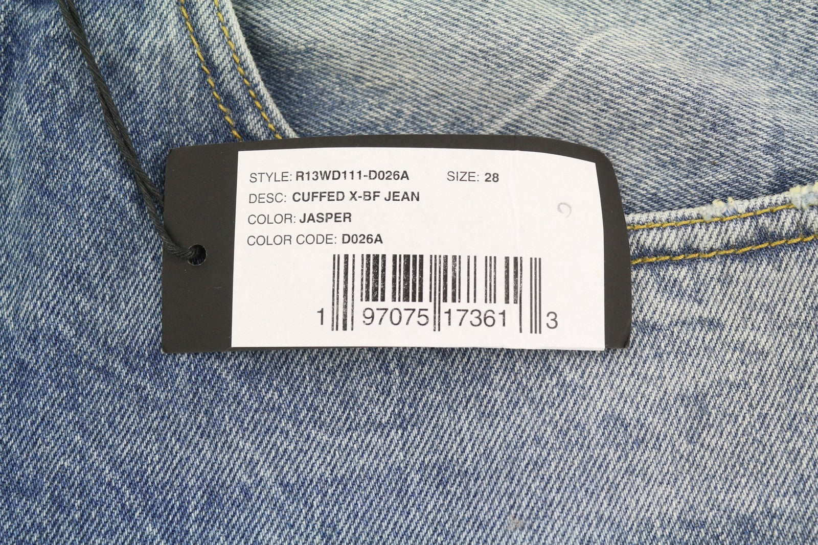 R13 Cuffed X-BF Women Jeans 28 Jasper Straight Whiskers Faded Blue Zip PF25