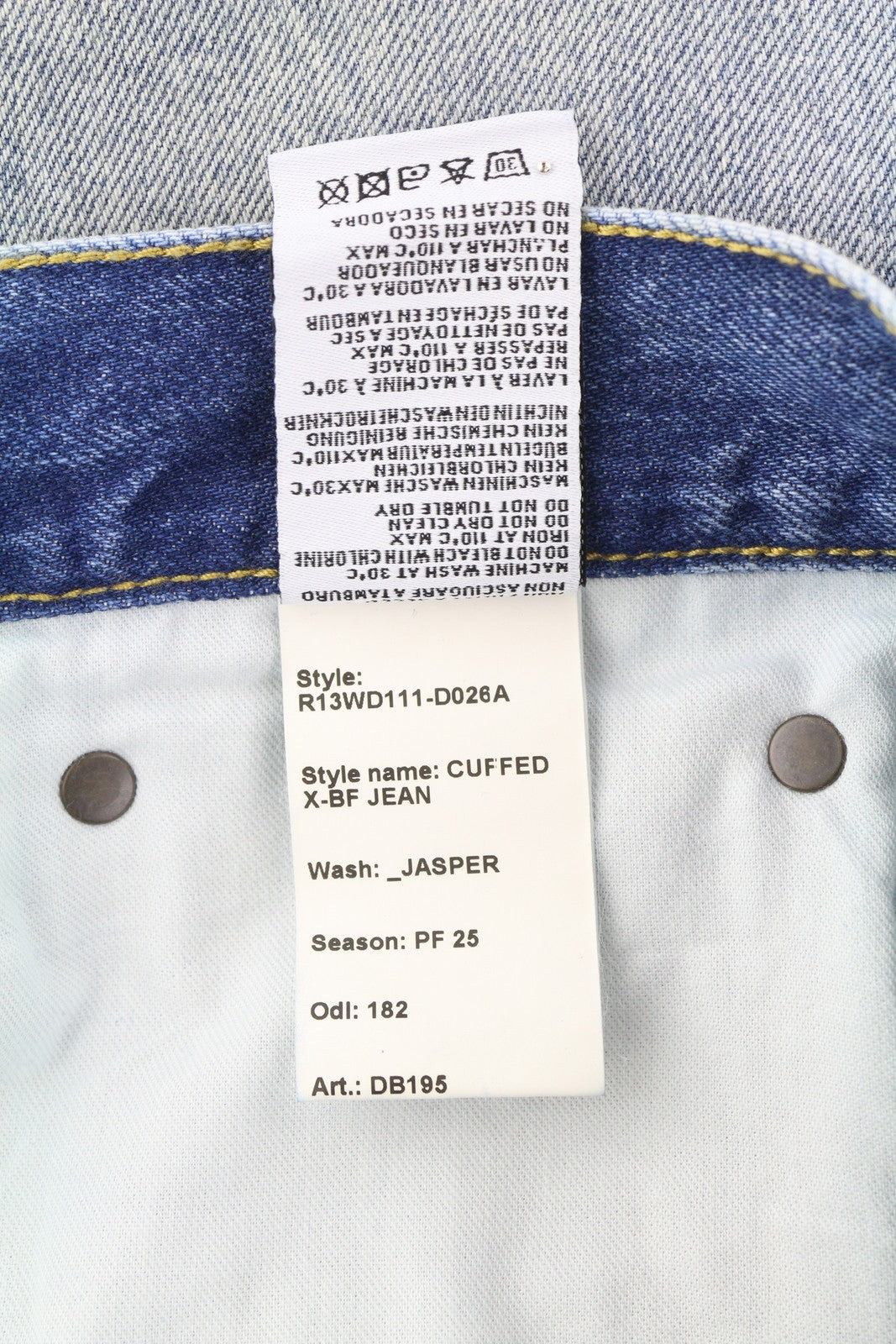 R13 Cuffed X-BF Women Jeans 28 Jasper Straight Whiskers Faded Blue Zip PF25