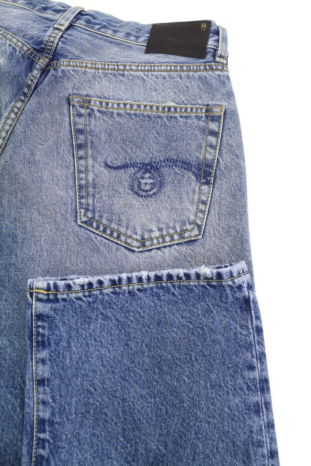 R13 Cuffed X-BF Women Jeans 25 Jasper Straight Whiskers Faded Blue Zip FW25