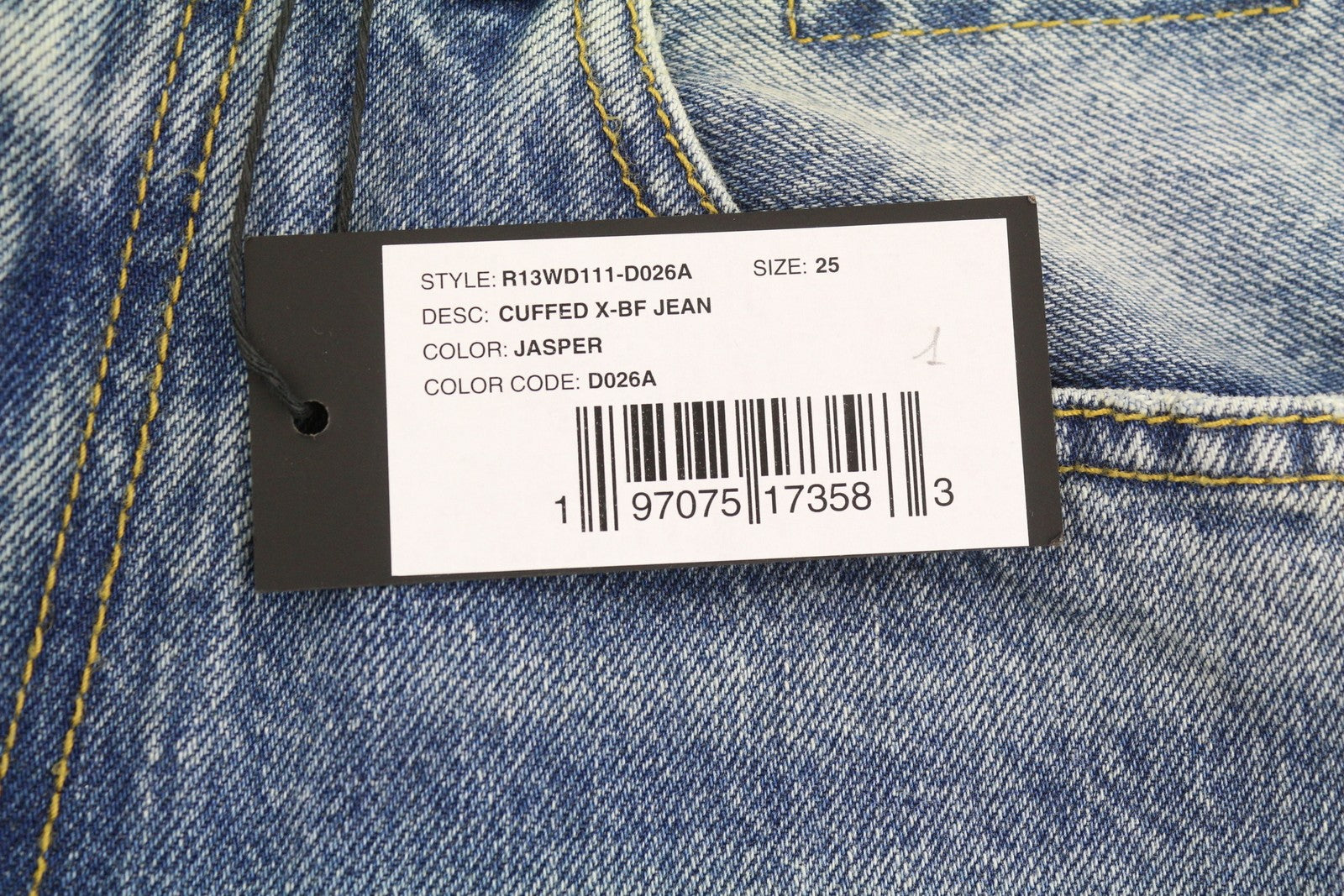 R13 Cuffed X-BF Women Jeans 25 Jasper Straight Whiskers Faded Blue Zip FW25