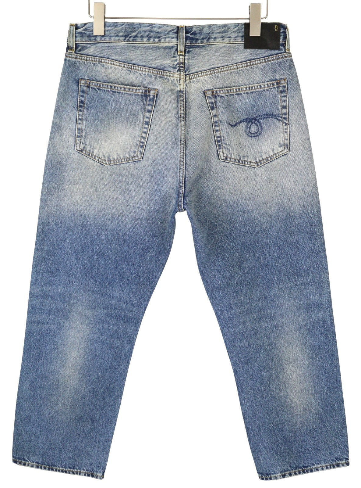 R13 Boyfriend Women Jeans 30 Jasper Straight Fit Whiskers Faded Blue Zip FW25