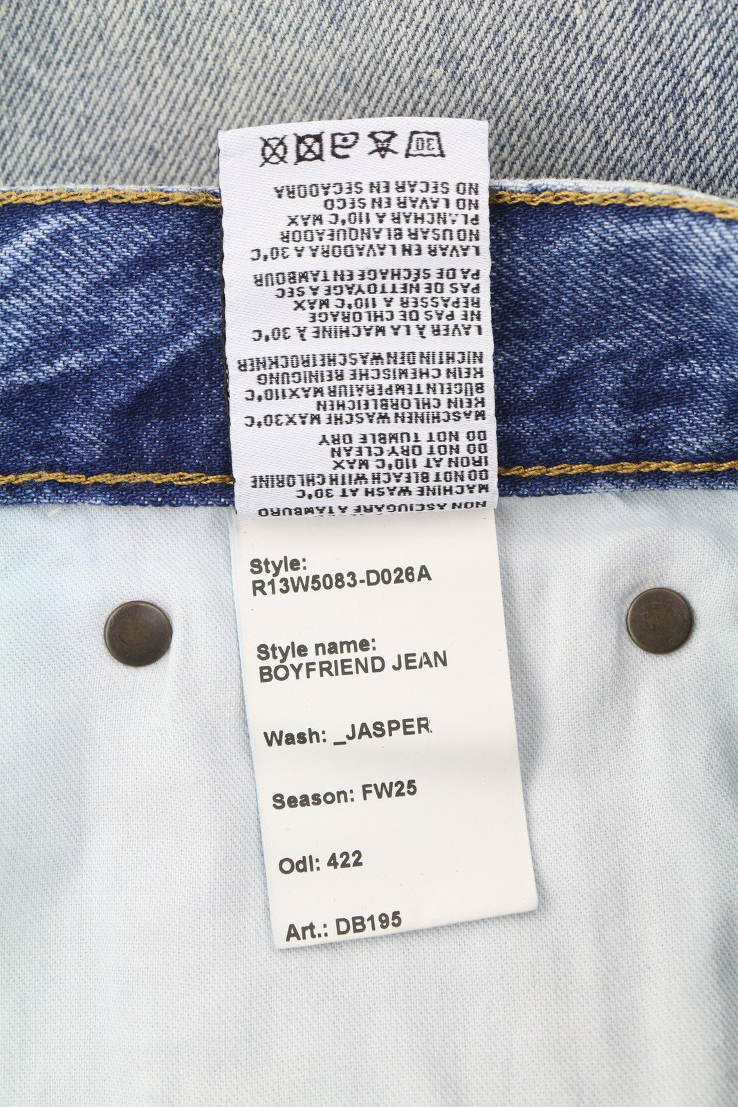 R13 Boyfriend Women Jeans 30 Jasper Straight Fit Whiskers Faded Blue Zip FW25