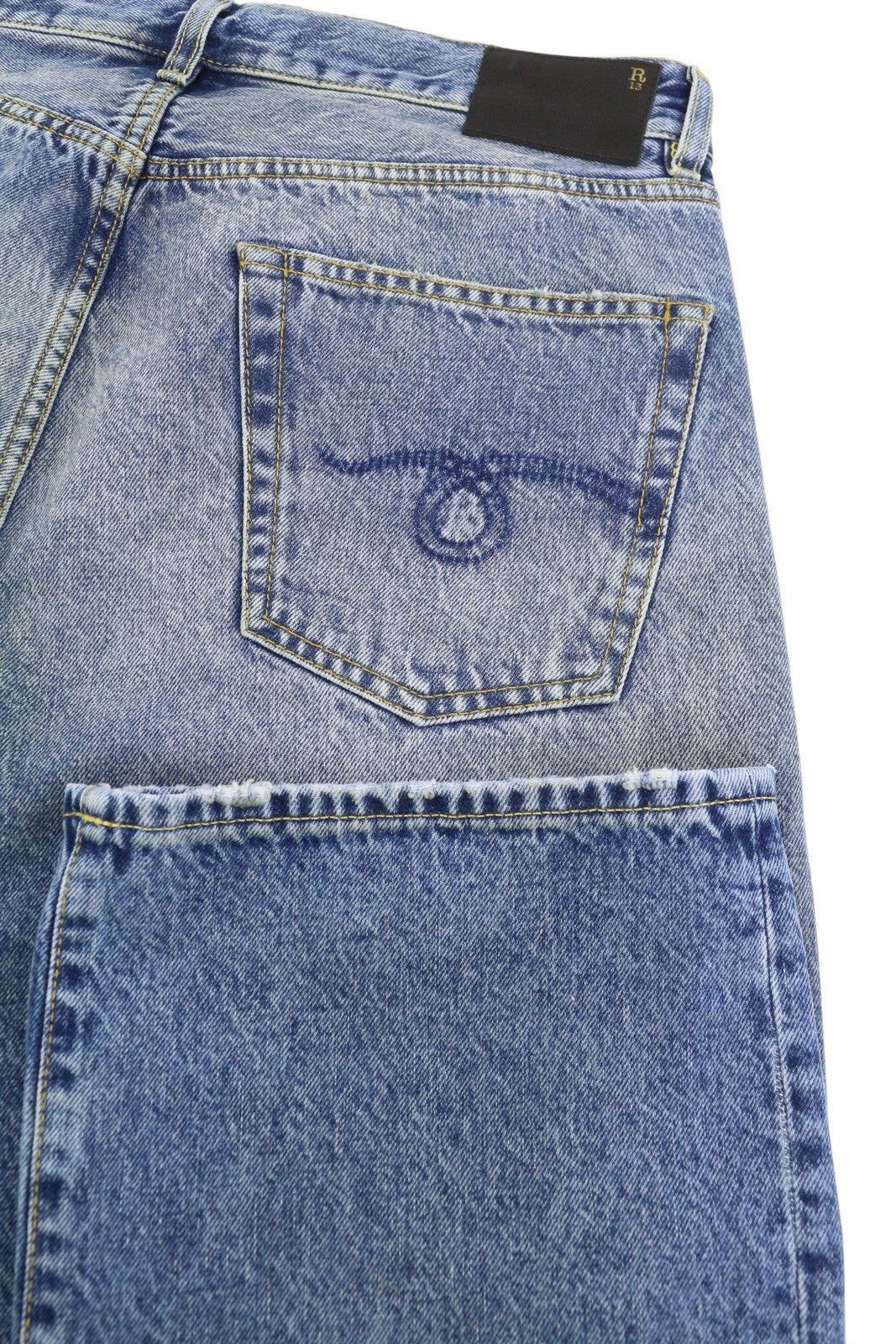 R13 Cuffed X-BF Women Jeans 30 Jasper Straight Fit Faded Blue Zip Fly Denim FW25