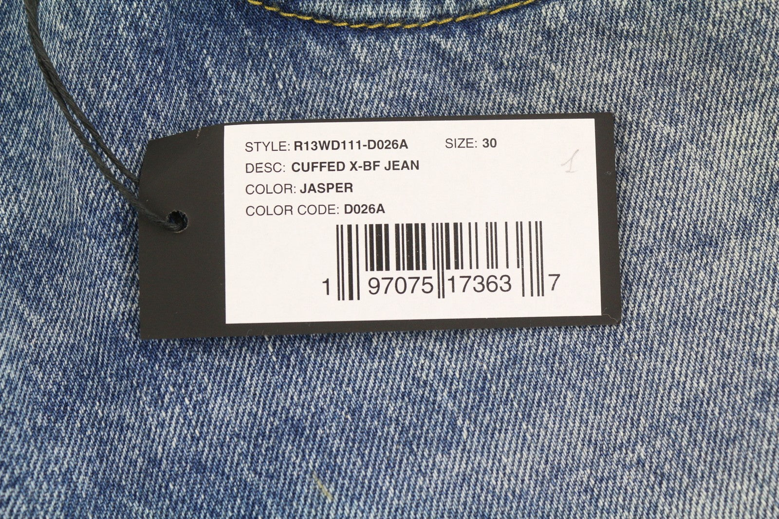 R13 Cuffed X-BF Women Jeans 30 Jasper Straight Fit Faded Blue Zip Fly Denim FW25