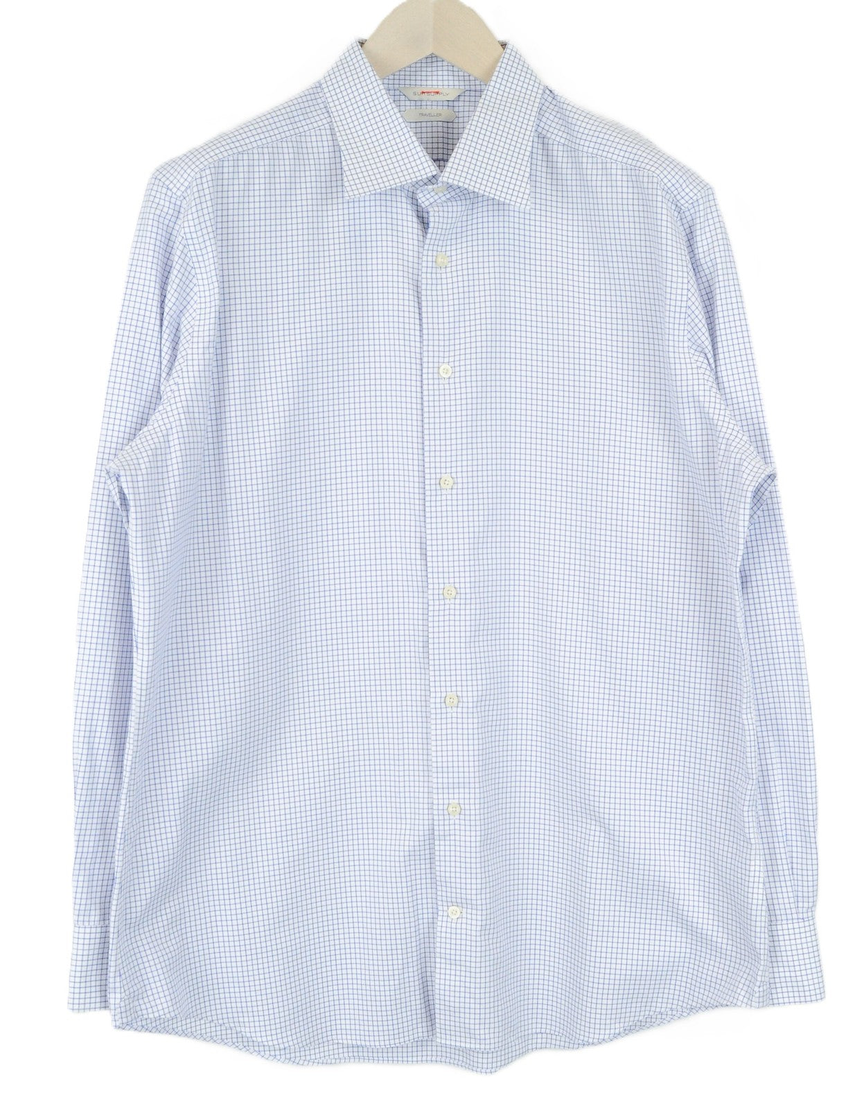 SUITSUPPLY Traveller Men's Formal Shirt ~L Slim Checked Blue Cotton Long Sleeve