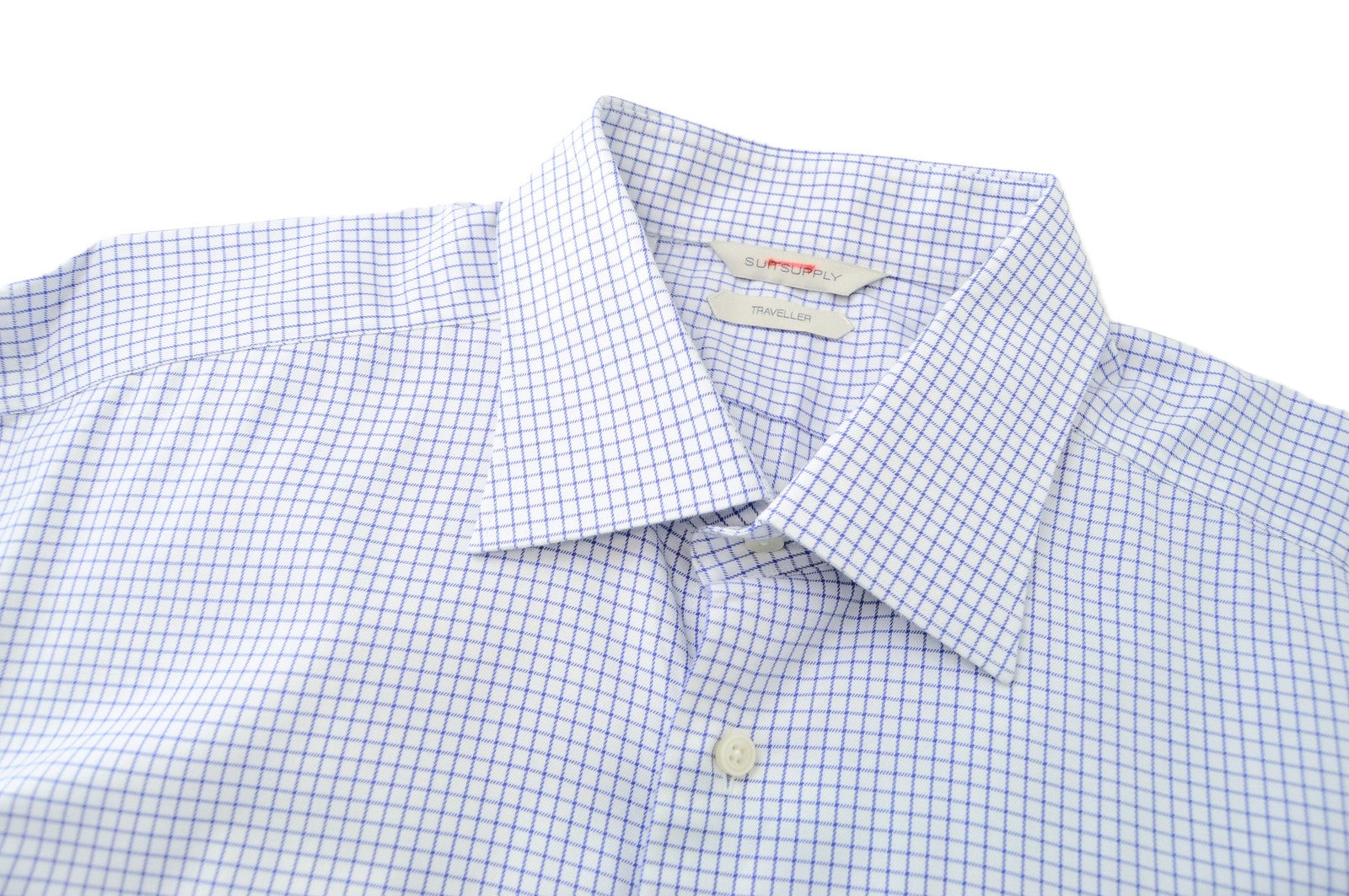 SUITSUPPLY Traveller Men's Formal Shirt ~L Slim Checked Blue Cotton Long Sleeve